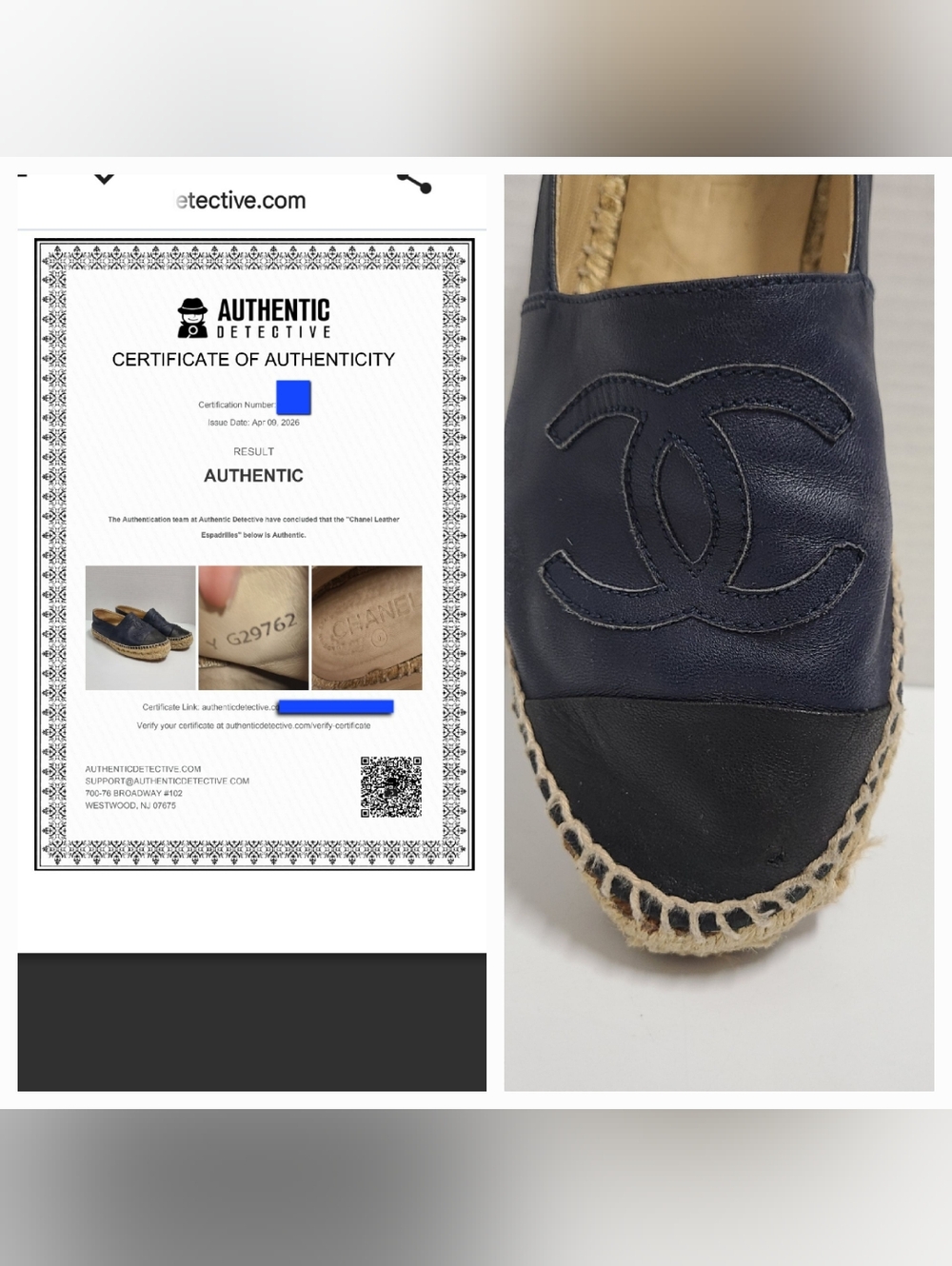 Chanel CC Logo Navy & Black Lambskin Leather Espadrilles Flats Sz 39 US 8 - Picture 8 of 16